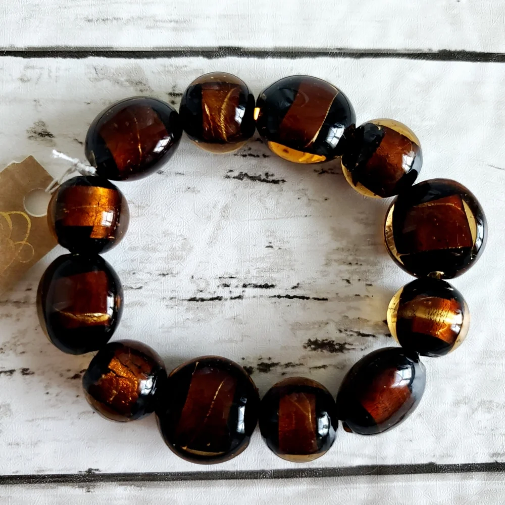Exquisite Statement Bracelet, Heavy Amber Glass Beads, New With Tags